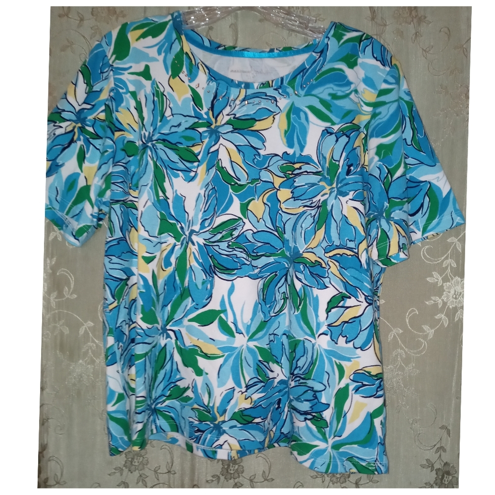Allison Daley Essential Summer Woman's Floral Knit Top Size Large Petite●